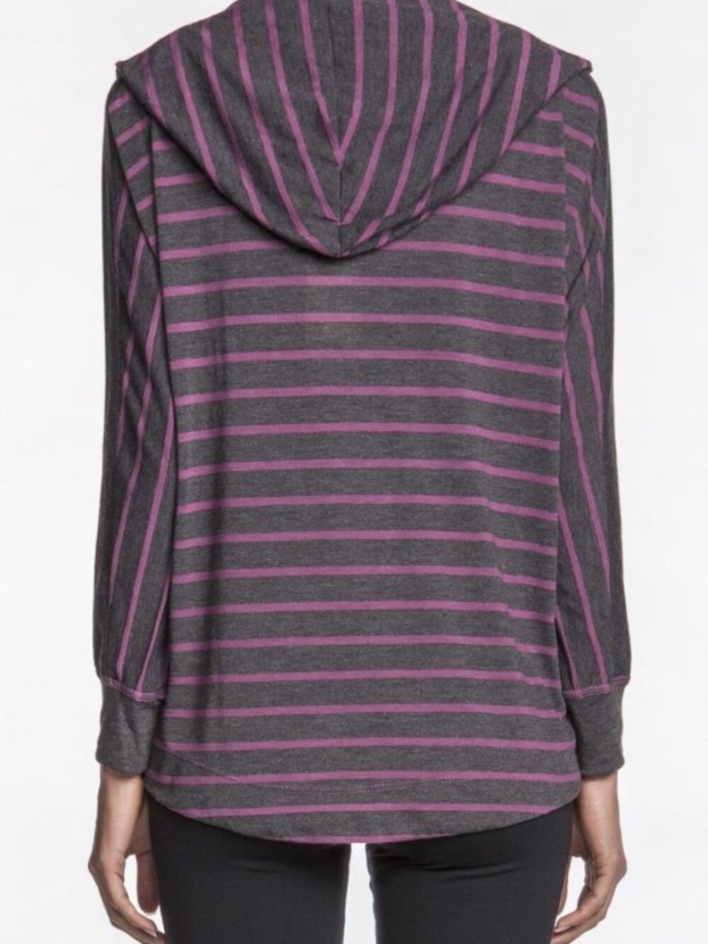 Solow Sport Hi Low Long Sleeve Hoodie Bayberry Purple Stripe Jersey NWT XS - Picture 3 of 4
